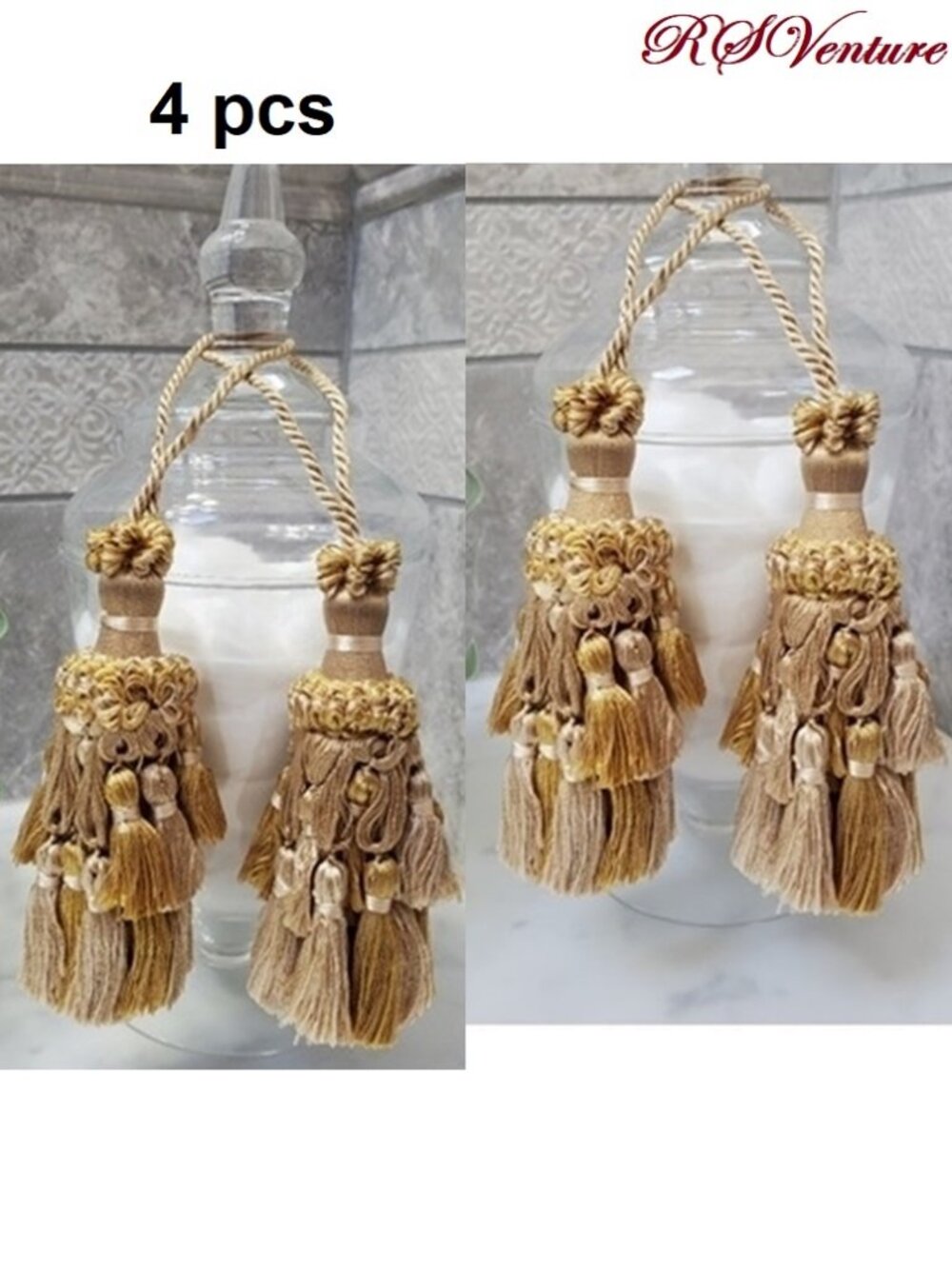 4 Curtain, Accent, Decorative Key Tassels